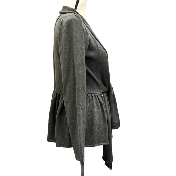 TEMPERLEY LONDON OLIVE GREEN WOOL & SILK TIE FRONT PEPLUM OPEN CARDIGAN